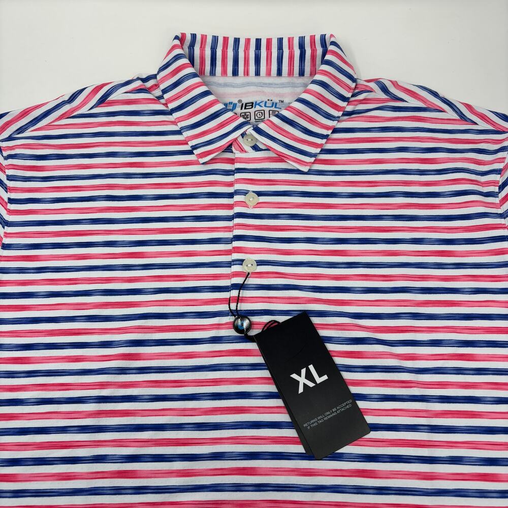 IBKUL Mens XL Landon Watermelon Striped Short Sleeve‎ Golf Polo Shirt NWT